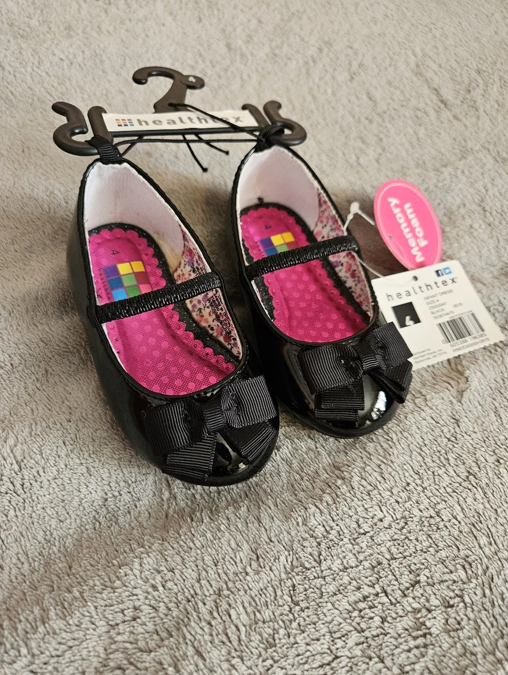 Baby Girls Black Mary Jane Flats with Pink Insole Size 4